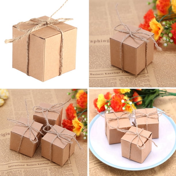 50 UNIDS Marrón Papel Kraft Cuadrado Favor De Boda Cajas De Caramelo Cuerda De Cáñamo Resistente Al Desgaste Tiempo De Servicio Largo Festival Especial Elegancia Retro
