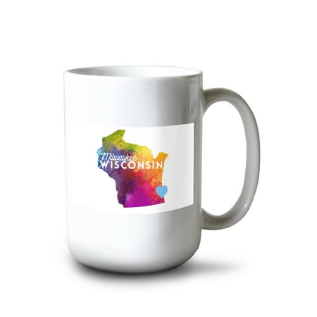 

15 fl oz Ceramic Mug Milwaukee Wisconsin State Abstract Watercolor Contour Dishwasher & Microwave Safe