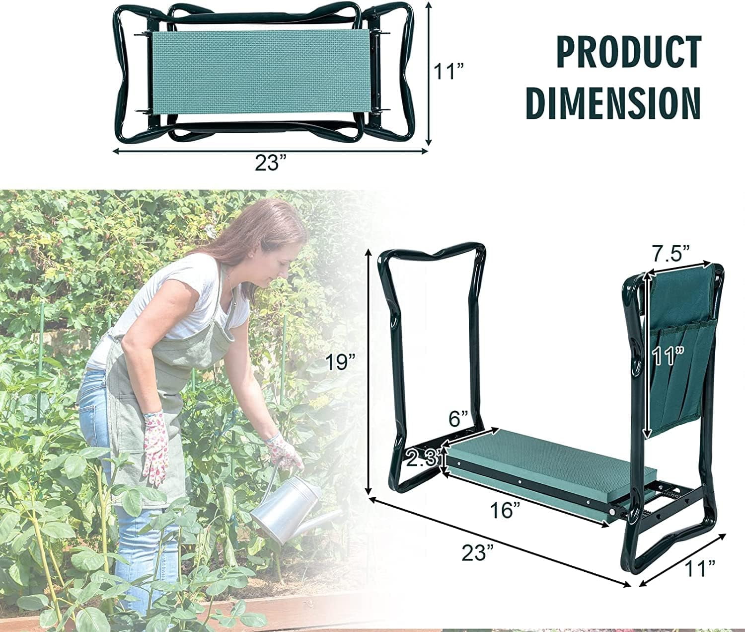 QCQHDU 10.63 inch Folding Gardening Kneeler Seat with Foldable