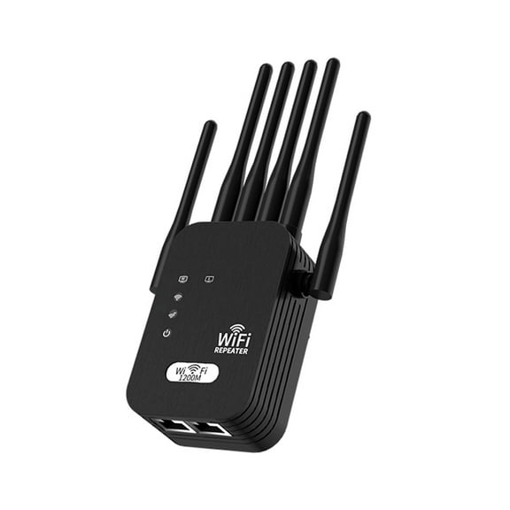HUOEPU WiFi Extender Signal Booster, 1200Mbps Dual Band 6 High-Gain Antennas Signal Booster with LAN/WAN Ports, AP/Repeater Modes for Home & Office Use, Black