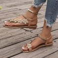 thumbnail image 6 of Womens Bohemian Sandals Flowers Rhinestone Slip On Beach Slides Summer Comfortable Non Slip Dress Shoes Wide Width Flat Sandals 36, 6 of 9