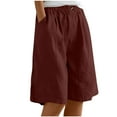 thumbnail image 2 of Xysaqa Bermuda Shorts for Women Casual Summer Womens Comfy Long Cotton Linen Shorts Knee Length High Waisted Shorts for Women Pull On Beach Shorts with Pockets S-3XL, 2 of 6