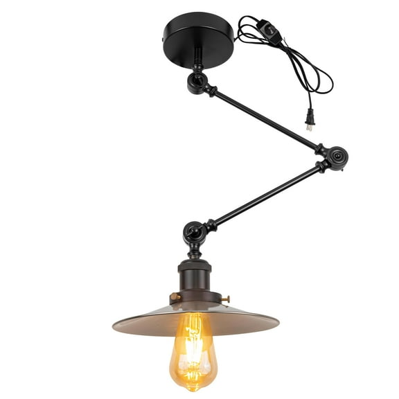 Kiven Pendant Light Fixture Adjustable Height,Swing Arm Hanging Lights Retractable Design with 15ft Plug-in Cord, Industrial Ceiling Pendant Light for Kitchen Island Picture Office TB2773