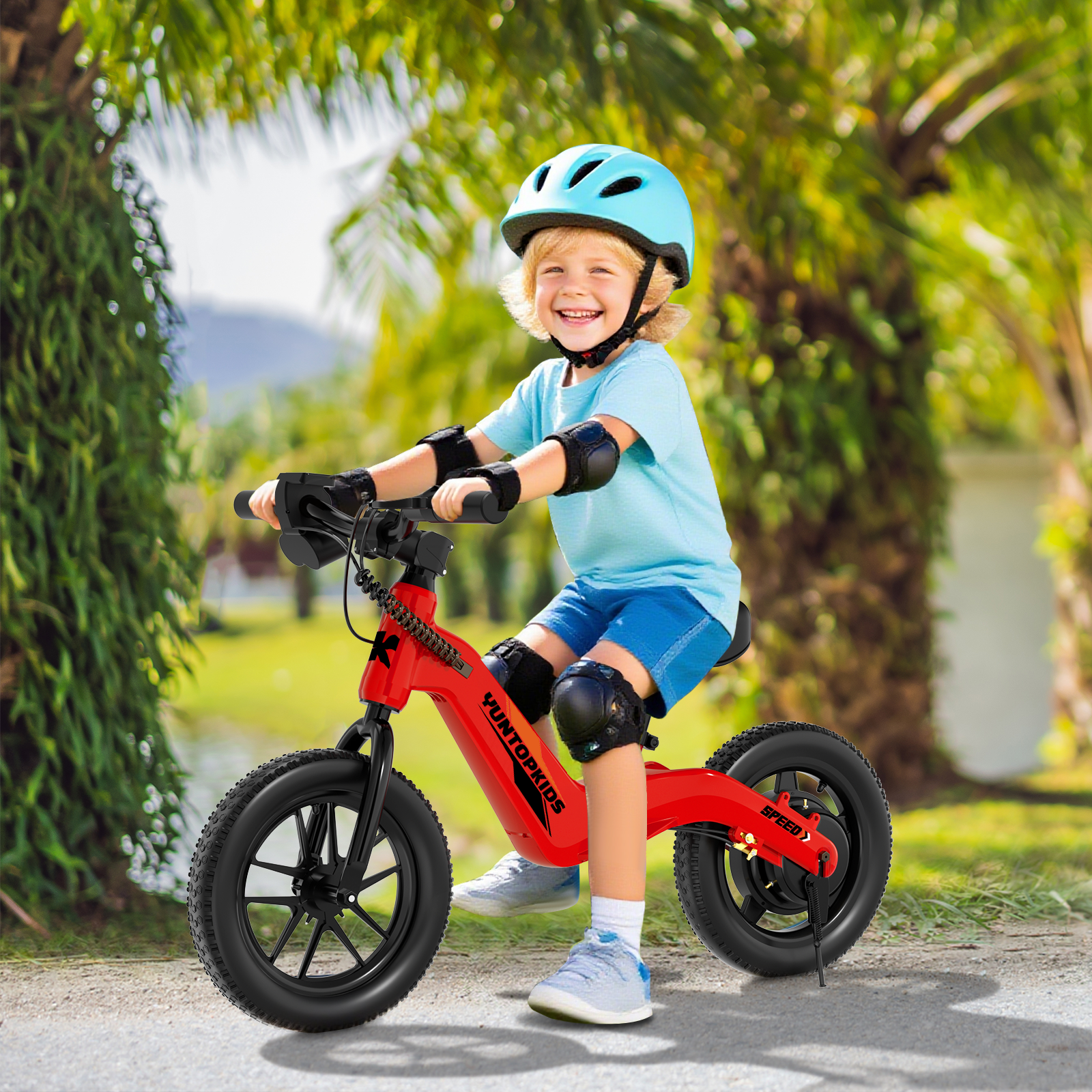 QUIKRA Electric Balance Bike for Kids, 12-Inch Tires, 5.6/9 mph, Adjustable Seat, up to 4.9 Miles, 3 Speed Settings,Electric Bike for Kids Ages 3–5,Red