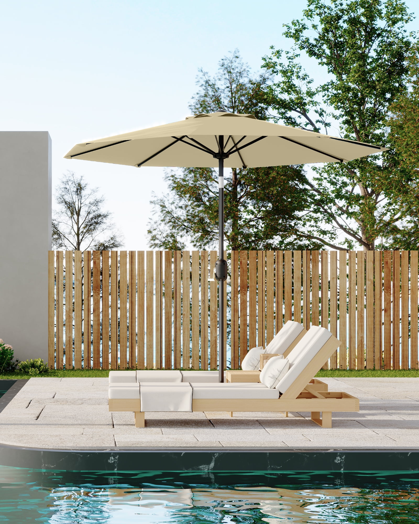 9FT Outdoor Patio Umbrella with Push Button Tilt and Crank, Market Umbrella 8 Sturdy Ribs UV Protection Waterproof Heavy-Duty Pool Umbrella for Deck, Backyard,Garden