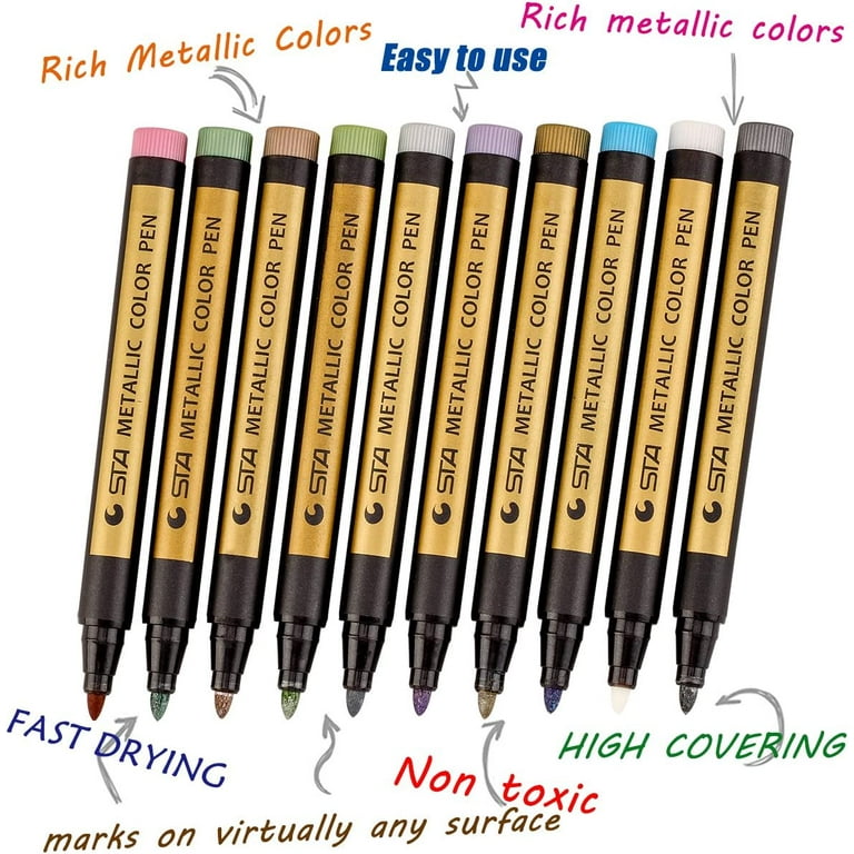  MISULOVE Metallic Marker Pens, Set of 10 Colors Paint Markers  for Black Paper, Rock Painting, Scrapbooking Crafts, Card Making, Ceramics,  DIY Photo Album, Ceramic, Glass and More(Medium tip) : Arts, Crafts