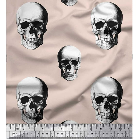 Soimoi Japan Crepe Satin Fabric Horror Skull Halloween Print Fabric by The Yard 42 Inch Wide