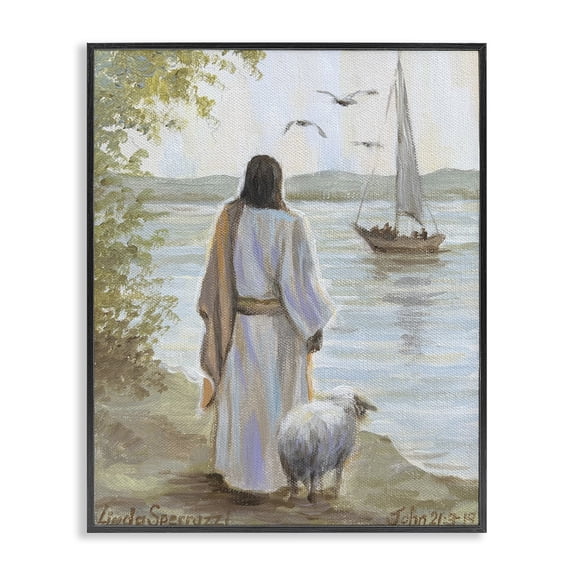 Stupell Industries Jesus Waiting Ashore Black Framed Giclee Art, design by Linda Sperruzzi