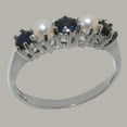 thumbnail image 2 of LBG British Made 9k White Gold Natural Sapphire & Cultured Pearl Womens Promise Ring - 33 size options - Size 4.5, 2 of 7