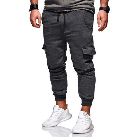 Men's Casual Cargo Pants Fitness Gym Trousers Running Joggers Gym ...