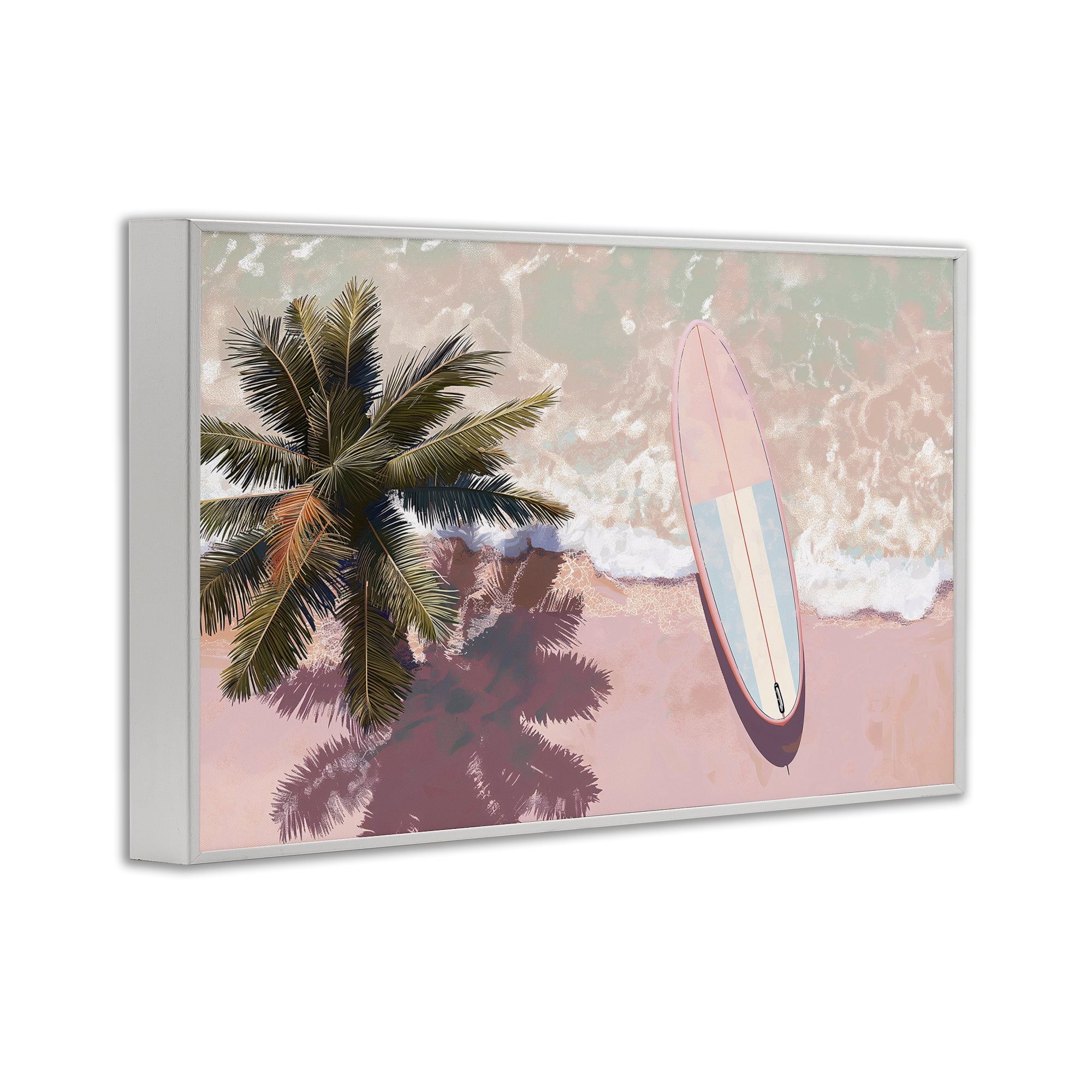 Stupell Industries Blush Pink Surfboard & Palm White Framed Giclee Art, design by Jacky Ngan