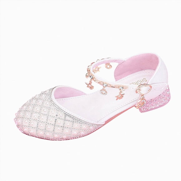 Ymyiu Mary Jane Shoes for Girls Girls Glitter High Heels Dress Shoes Mary Jane Sparkle Wedding Party Princess Shoes Shoes for Toddler Kids Heels Size 1.5(White, Big Kids 1.5)