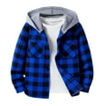 thumbnail image 2 of AHTJRT Plaid Hoodie for Kids Boys Girls Long Sleeve Button Down Shirts with Chest Pocket Lightweight Fall Spring Lounge Street Windproof Outerwear Blue 7-8 Years, 2 of 3