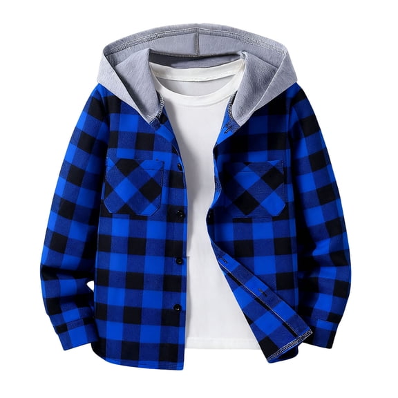 uublik Boys Plaid Jackets Kids Crewneck T-Shirts Tops Cute Fall Blouse Tees Size 5T-14 Blue