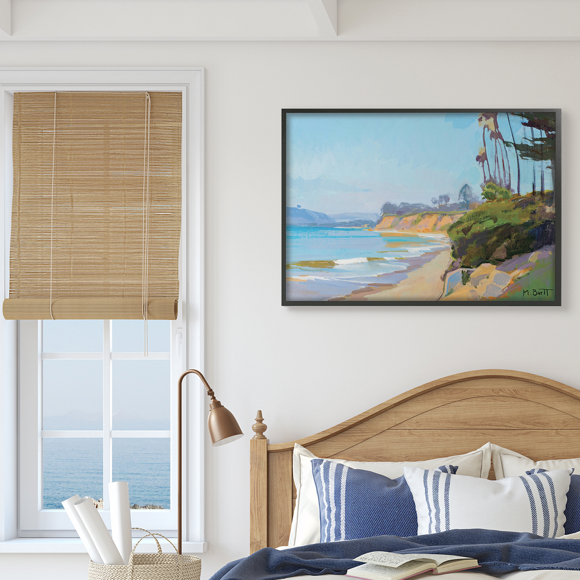 Tropical Beach Coast Palm Tree Sea Cliffs 30 in x 24 in Framed Painting Art Print, by Stupell Home Décor