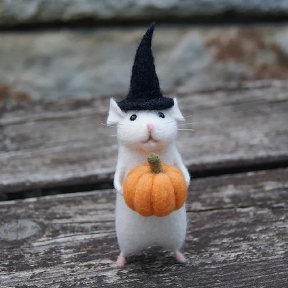 FURNIX Halloween Mouse Decor Felted Wool Ornament,Cute Halloween Tree Hanging Decor,Standing Accessory for Table,Shelf or Desk,Room Decoration for Kitchen,Bedroom,Great Gift Idea