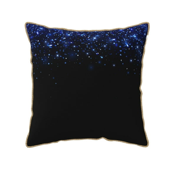 Xecao Black Blue Glitter Sparkles Print Soft Velvet Decorative Throw Pillow Covers, Square Cushion Cases for Bed, Sofa, Living Room, Car, and Indoor Outdoor Use-16"x16"