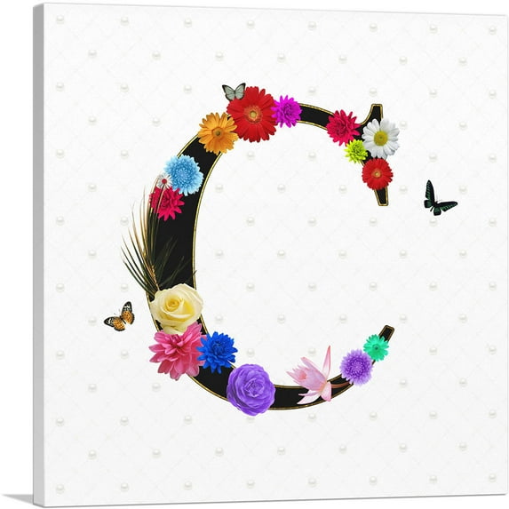 ARTCANVAS Flower Plant Butterfly Alphabet Letter C Canvas Art Print - Size: 18" x 18" (0.75" Deep)
