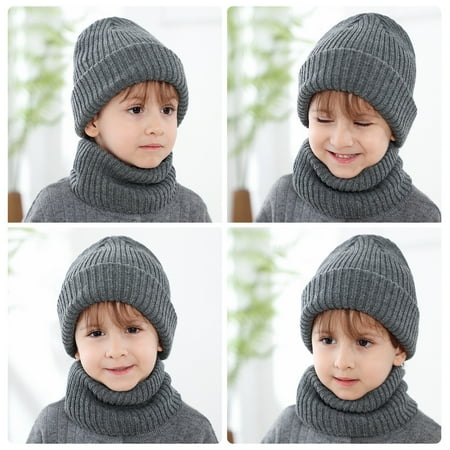 

TOWED22 Baby Hats 6-12 Months Toddler Kids Boys Girls Beaniess Hat Scarf Set Winter Warm Cute Solid Knit Cap Neck Warmer Red