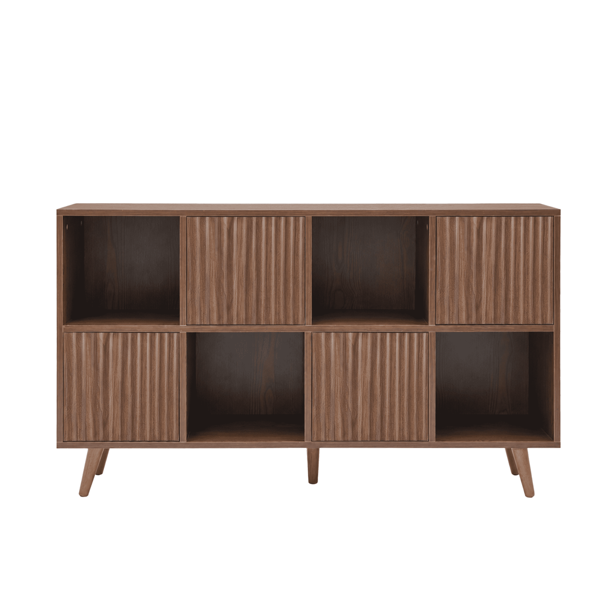 Leumius 8 Cube Bookcase Storage Cabinet with 4 Doors, Freestanding Cube Shelf Organizer for Living Room Bedroom Office Walnut