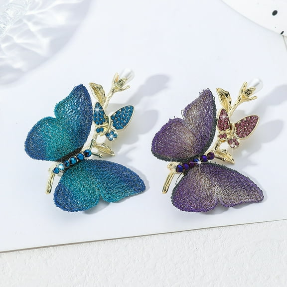 tasrioml Rhinestone Butterfly Brooch for Women Faux Pearl Butterfly Insect Lapel Pin Sparkly Animal Jewelry for Suits Hats Accessory