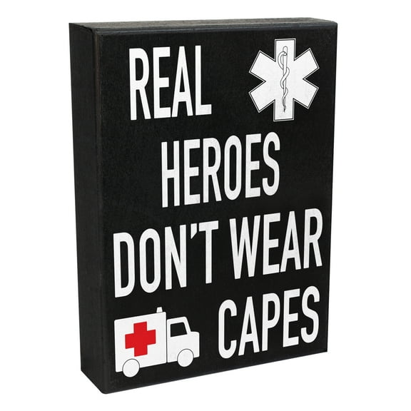 JennyGems EMT Gifts, Paramedic Gifts, Real Heroes Don't Wear Capes Sign, First Responder, EMT Graduation Gift, EMS Sign, Made in USA