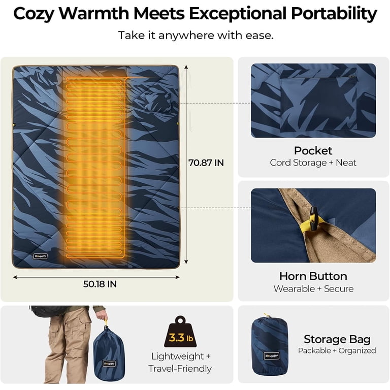 BougeRV Heated Car Blanket Electric w/ 5-Level Setting App Control
