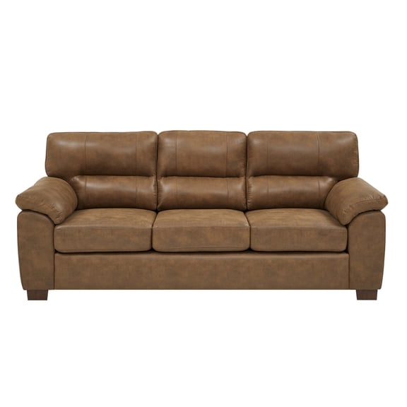 Miekor Furniture Vintage Brown Leather Three‑Seat Sofa 08259