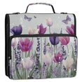thumbnail image 2 of Water-Resistant 3-Ring Binder Organizer with Multiple Pockets Zipper Binder Bag for Office Colorful Tulips and Lavender, 2 of 8