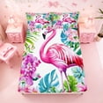 thumbnail image 5 of meiyoeat Tropical Flamingo Floral King Sheets,Green Monstera Leaf Bedding For Girl,4-Piece,1 Flat Sheet,1 Fitted Sheet And 2 Pillowcases, 5 of 6