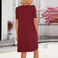 thumbnail image 5 of Pisexur Robe à Manches Courtes Col Carré Hauteur Genou Mode Femme Couleur Unie Col Rond Robes à Manches Courtes Blouses pour Femmes, 5 of 5