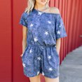thumbnail image 2 of Summer Short Jumpsuits for Women Short Sleeve Off Shoulder Trendy Print Loose Elastic Waist Pockets Shorts Rompers, 2 of 7
