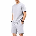 thumbnail image 2 of BVOFAR Men's 2 Piece Outfits Relaxed Fit Short Sleeve T Shirt & Shorts Set Summer Casual Tracksuit Beach Vacation 2 Piece Gray L, 2 of 10