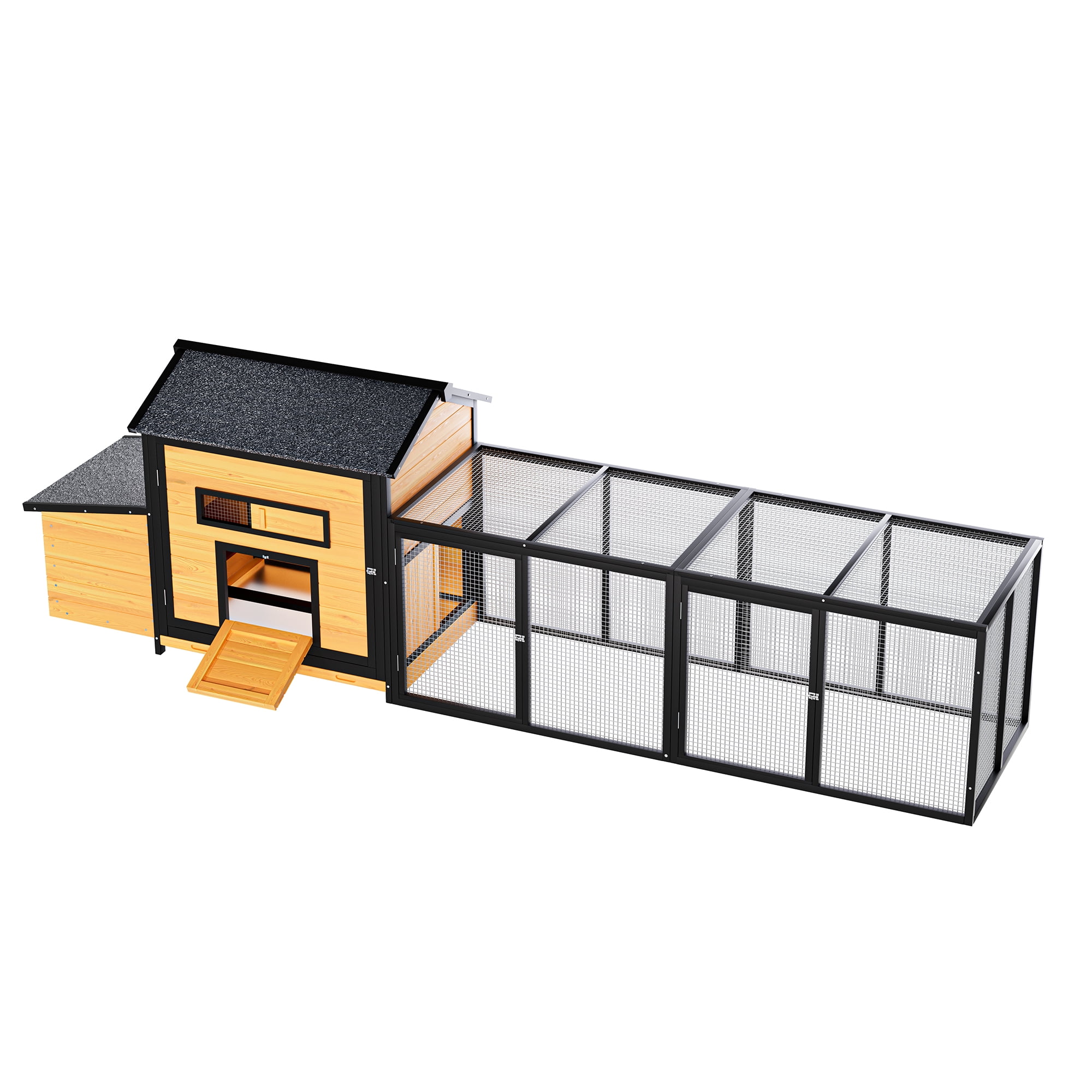 Pefilos 118" Outdoor Large Chicken Coop, Wooden Hen House with Pull-out Tray, Runs and Chicken Nesting Box Rabbit Hutch Bunny Cage, Yellow