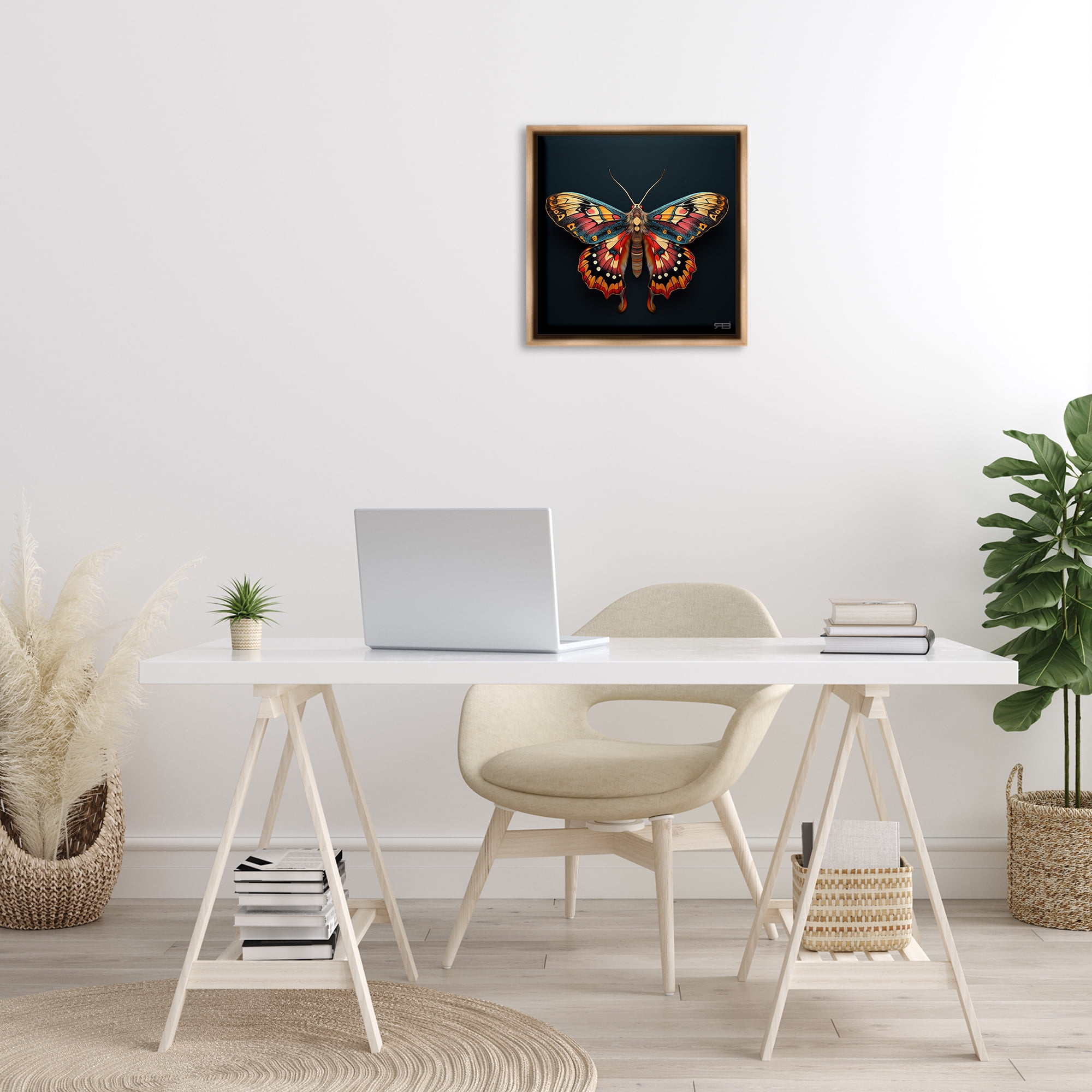 Stupell Industries Vivid Patterned Moth Animals & Insects Painting Brown Floater Framed Canvas Art Print Wall Art, 18 x 18