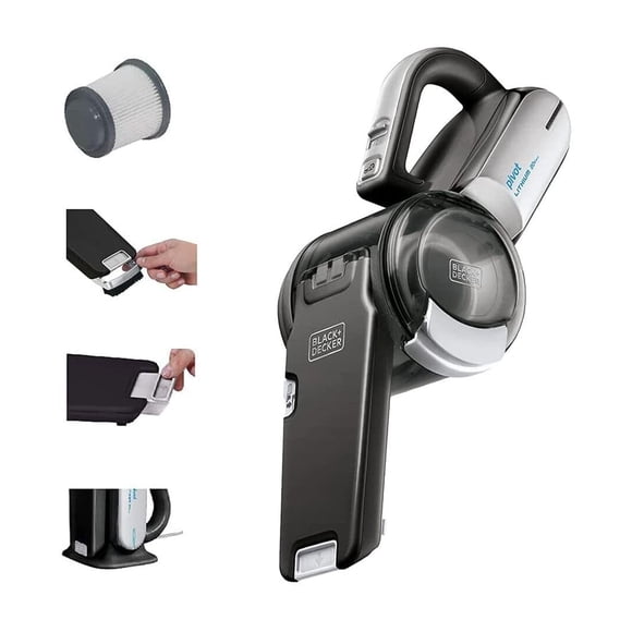BLACK+DECKER Aspirateur PIVOT Dépoussiéreur à Main Sans Fil, Aspirateur de Voiture Portable Rechargeable, Outil Extensible pour Fentes et Buse Pivotante à 200 Degrés