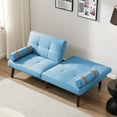 thumbnail image 3 of SYNGAR Futon Sofa Bed, Mid-Century Fabric Futon Sofa with Wood Legs, Convertible Daybed with 3 Adjustable Positions, Couches and Sofas, Modern Stylish Sleeper Sofa for Living Room, Blue, 3 of 7