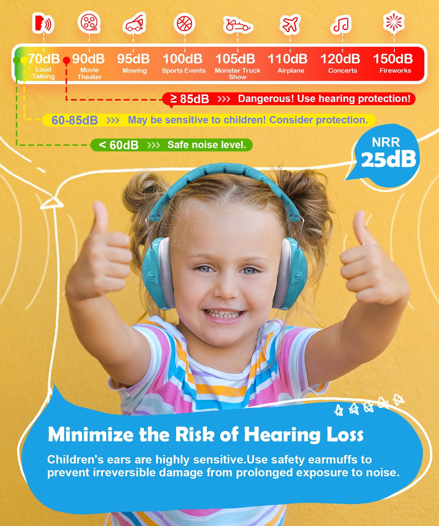 PROHEAR 032 2.0 Noise Cancelling Headphones for Kids 2 Pack- 25dB Noise Reduction - Adjustable Sensory Ear Protection Muffs for Concert, Fireworks, Monster Truck Shows, School - Pink&Blue