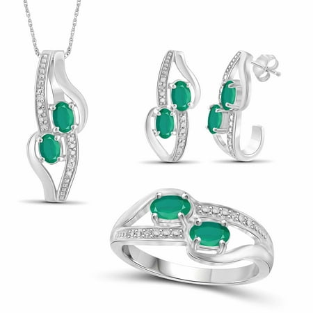 JewelersClub 1 3/4 Carat T.G.W. Emerald And White Diamond Accent Sterling Silver 3-Piece Jewelry set