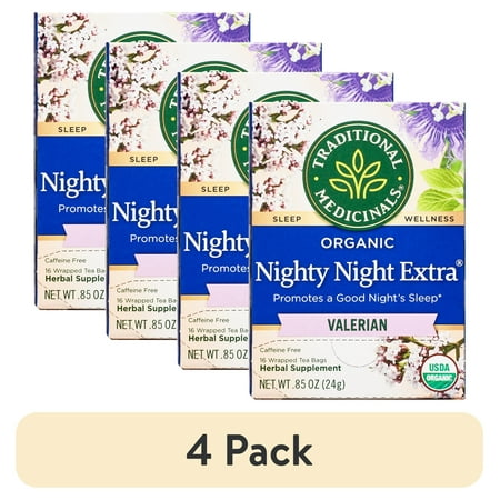 (4 pack) Traditional Medicinals Organic Nighty Night Extra Valerian Root Herbal Tea Bags