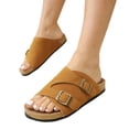 thumbnail image 2 of Domuza Women Double Buckle Slide Sandals, Adjustable Strap Cork Footbed Slip On Shoes, Comfortable Casual Summer Footwear Brown 7（EU-38）, 2 of 6