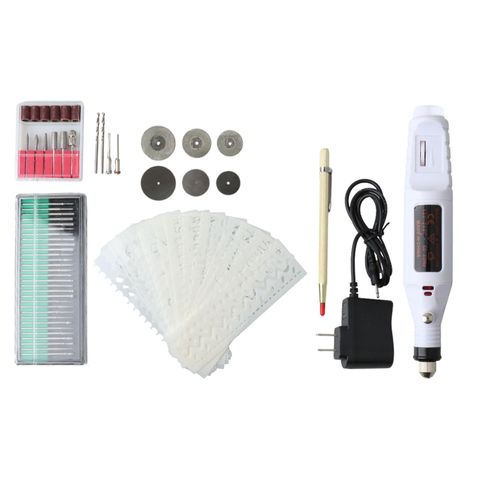 Electric Small Carving Pen Engraving Stencil DIY Electric Drill DIY Nail Art Tools Electric Bits for Wood Crafting Glass White