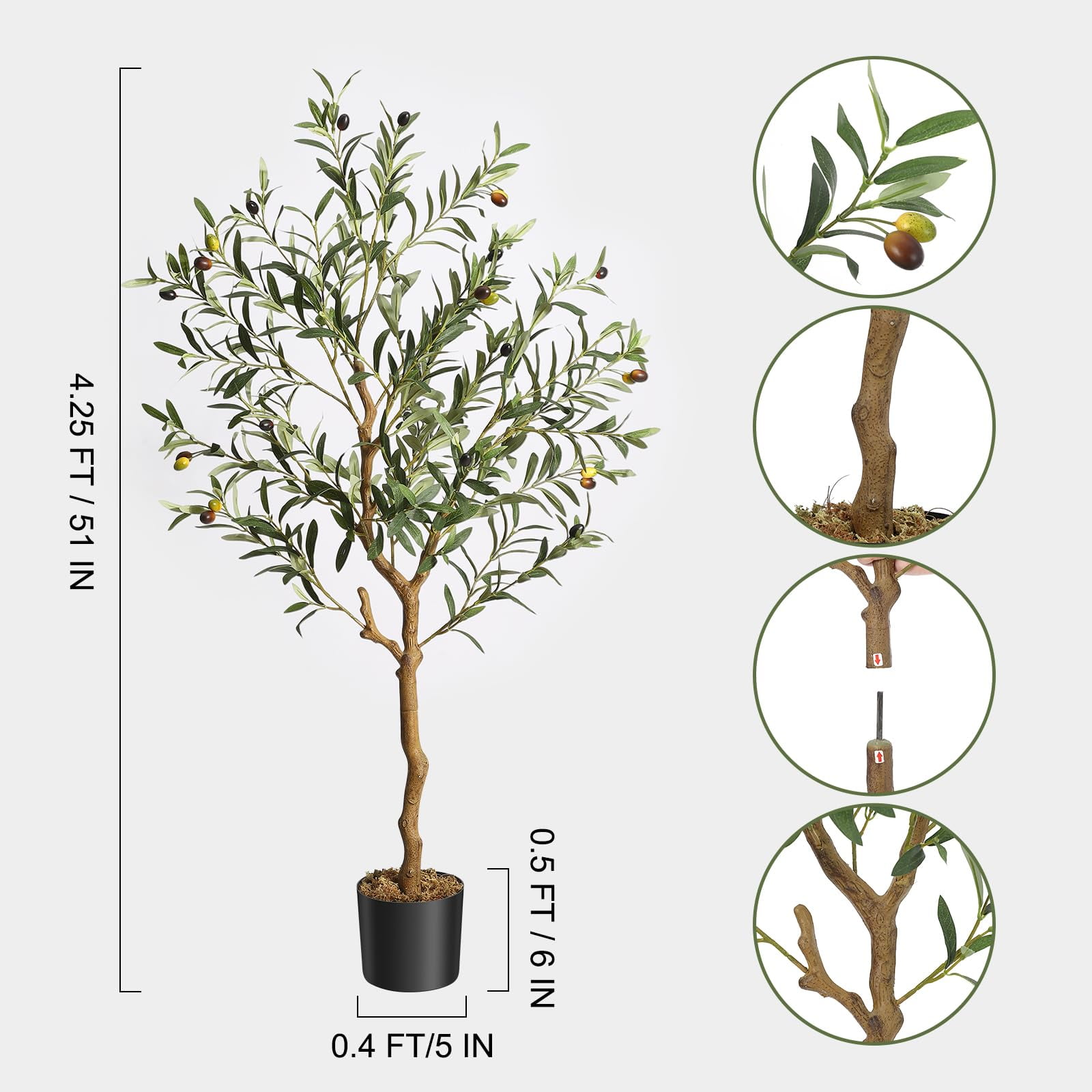 Ataucjin Artificial Olive Tree Tall Faux Silk Plant Faux Olive Tree Indoor Fake Potted Tree With Natural Wood Trunk And Lifelike Fruits For Home Office Decor Housewarming Gift
