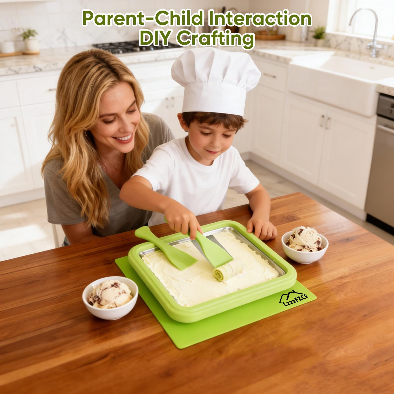 Rolled Ice Cream Maker with Stainless Steel Plate and Lid, DIY Dessert Pan and Spatulas