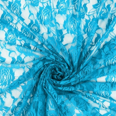 Romex Textiles Nylon Spandex Lace Fabric with Rose Design - Turquoise