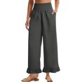 thumbnail image 7 of Ruffled Pants for Woman Fashion Ruffle Hem Pant Smocked Elastic High Waist Long Pants for Women Linen Spring Fall Trousers, Gray, X-Large, 7 of 7