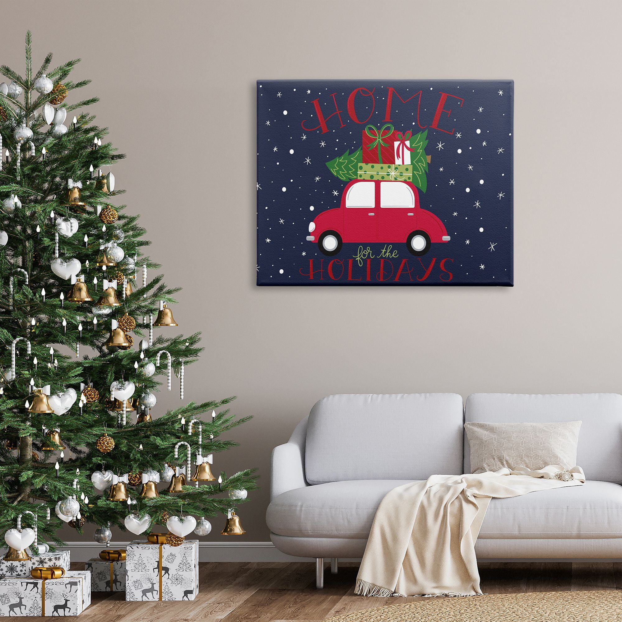 Stupell Indtries Home for Holidays Sentiment Red Car Presents Snow,48 x 36,Design by Amanda McGee