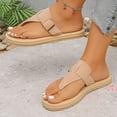 thumbnail image 5 of Rokment Women's Flat Flip Flops Sandals Beach Casual Suede Buckles Waterproof Soles Platform Gladiator Thongs Dress Slip on Slides Summer Vacation Beige Size 5.5, 5 of 7