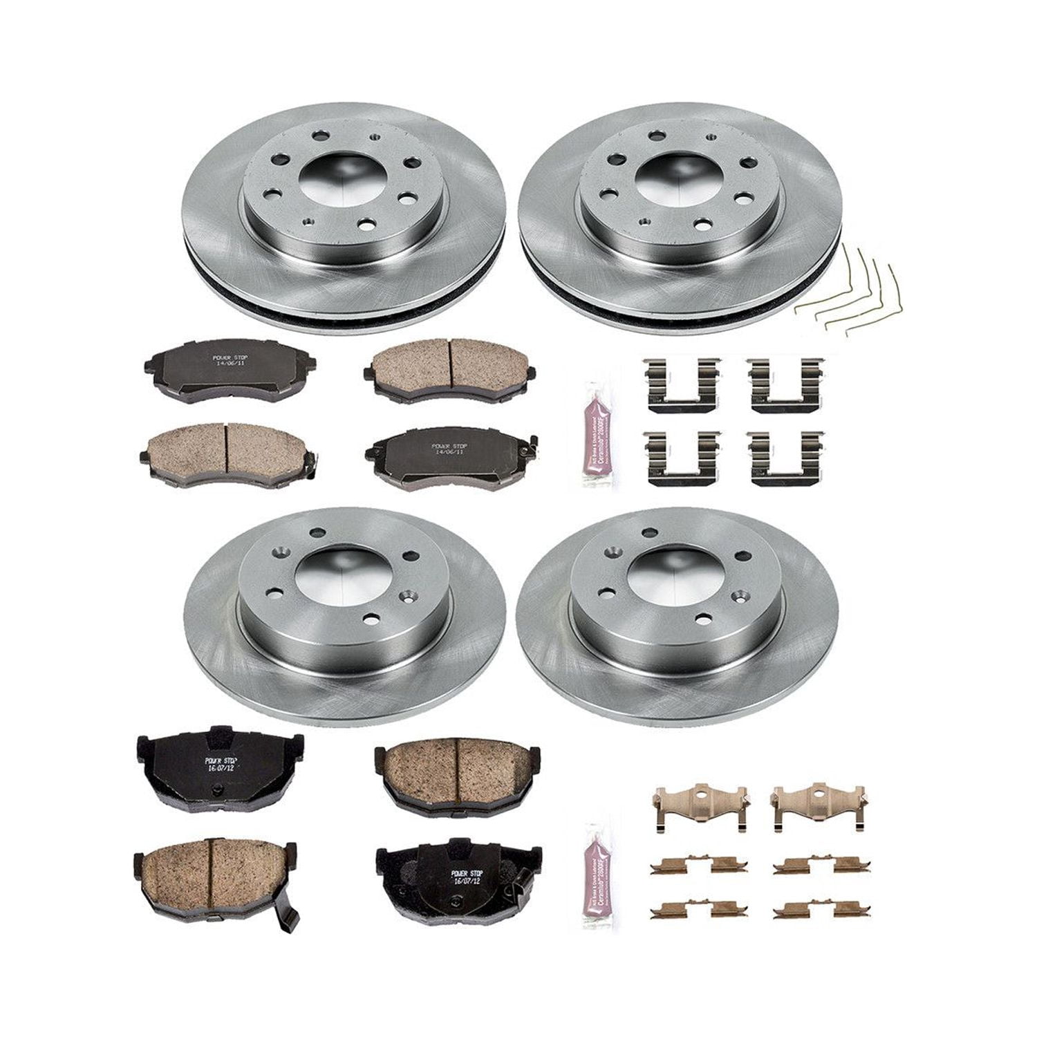 Power Stop Front and Rear Stock Replacement Brake Pad and Rotor Kit KOE2778 Fits 2005 Hyundai Elantra