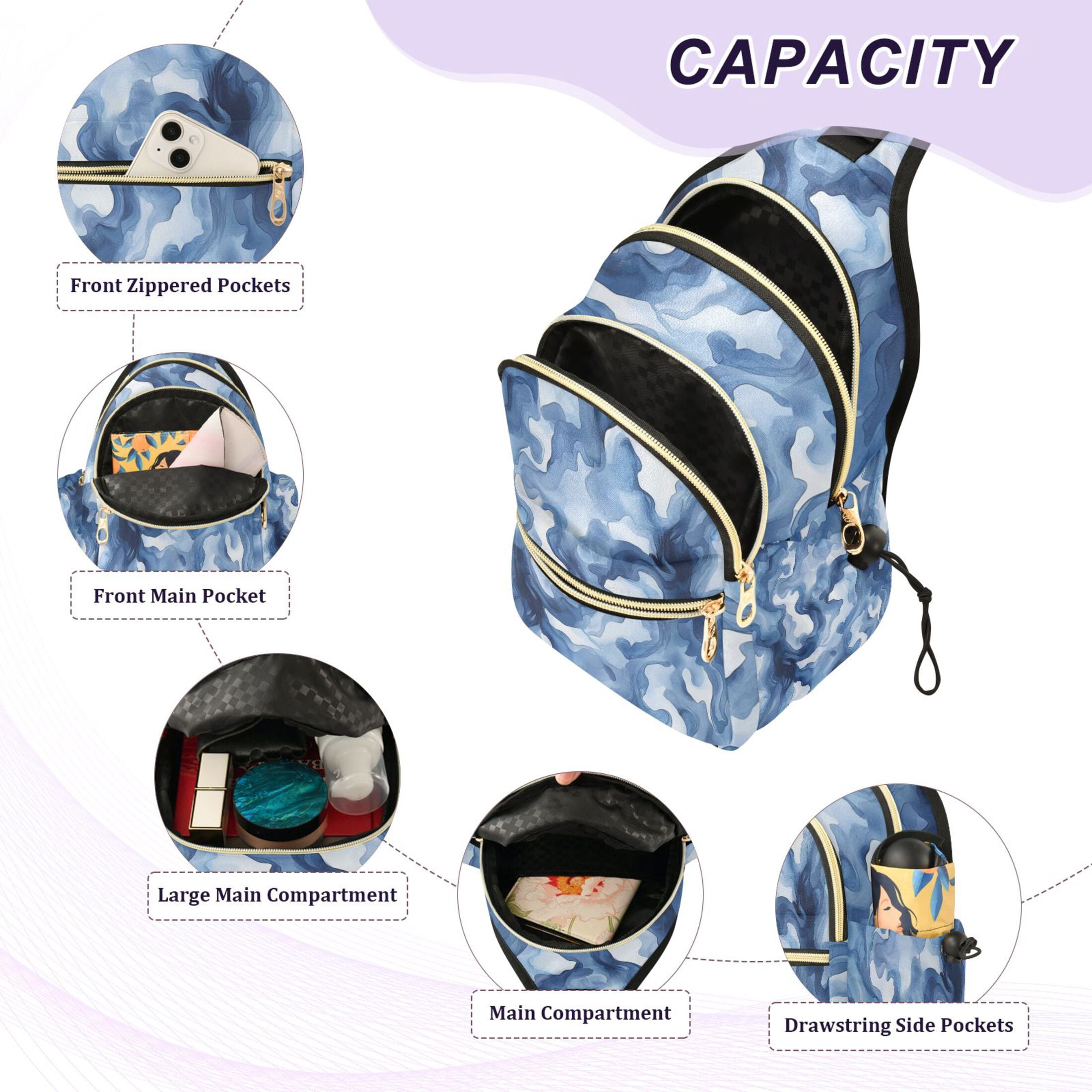 Crossbody Sling Bag for Women Shoulder Purse Trendy Daypack with Adjustable Strap Watercolor Indigo Waves